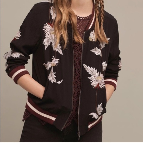 Anthropologie Jackets & Blazers - Anthropologie Elevenses Floral Embroidered Bomber